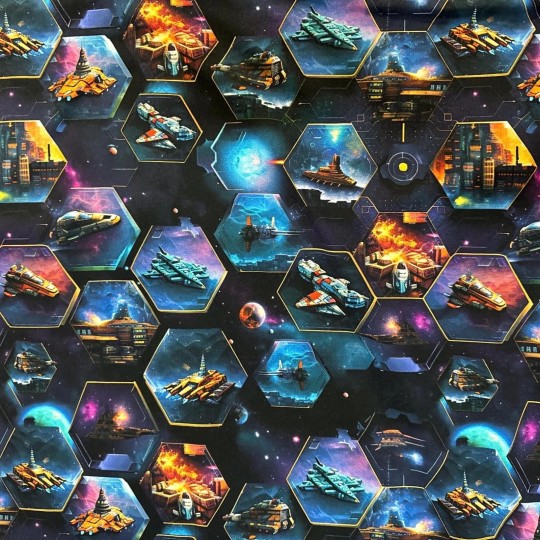 Jersey Raumschiffe Stoff 180 cm ( Überbreite) – Space, Hexagon – 220 g/m² – Deko & Kleidung