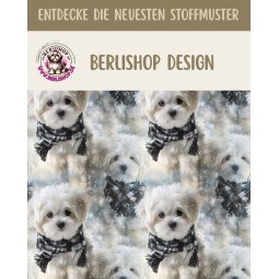 50 cm French Terry Sommersweat Malteser Winter Schnee Weiß Grau–145 cm 240 g/m² Eigenproduktion
