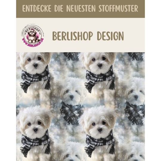 50 cm French Terry Sommersweat Malteser Winter Schnee Weiß Grau–145 cm 240 g/m² Eigenproduktion