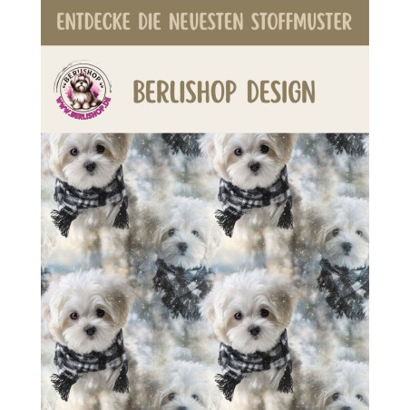 50 cm French Terry Sommersweat Malteser Winter Schnee Weiß Grau–145 cm 240 g/m² Eigenproduktion