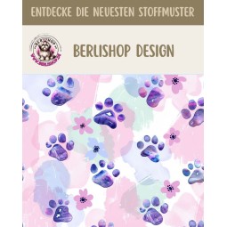 Glattes Minky mit bunten Tiertatzen und Pfoten in Lila, Rosa und Blau auf hellem Hintergrund.