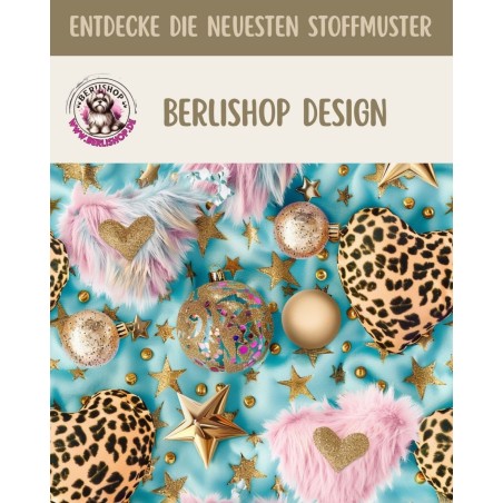 1 m Coupon Glattes Minky Weihnachten Leo Türkis Gold – 150 cm – 380 g/m² – Eigenproduktion