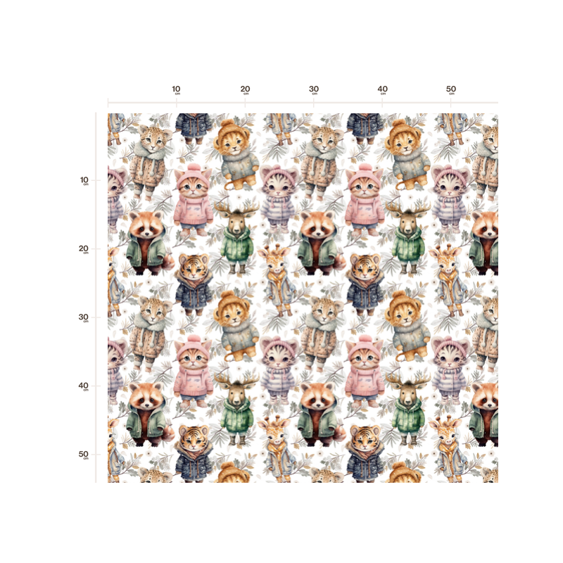 50 cm French Terry Sommersweat  Wintertiere Waldtiere Beige Rosa Grün –145 cm 240 g/m² Eigenproduktion