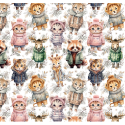 50 cm French Terry Sommersweat  Wintertiere Waldtiere Beige Rosa Grün –145 cm 240 g/m² Eigenproduktion