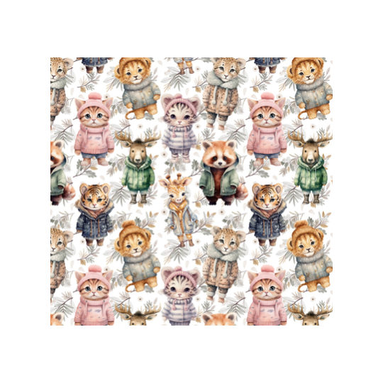 50 cm French Terry Sommersweat  Wintertiere Waldtiere Beige Rosa Grün –145 cm 240 g/m² Eigenproduktion