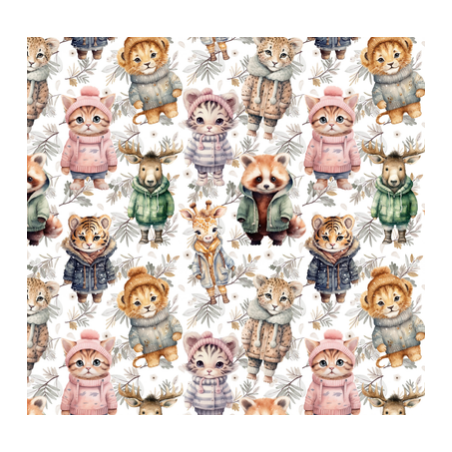 50 cm French Terry Sommersweat  Wintertiere Waldtiere Beige Rosa Grün –145 cm 240 g/m² Eigenproduktion
