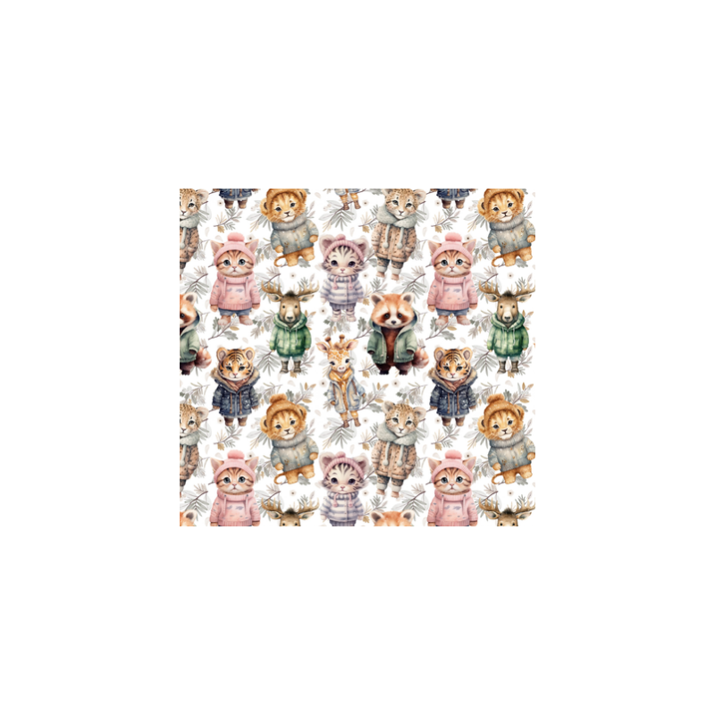 50 cm French Terry Sommersweat  Wintertiere Waldtiere Beige Rosa Grün –145 cm 240 g/m² Eigenproduktion