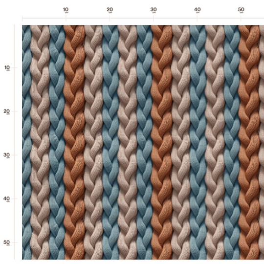 50 cm French Terry Sommersweat Zopfmuster Strickoptik Blau Beige Rost–145 cm 240 g/m² Eigenproduktion