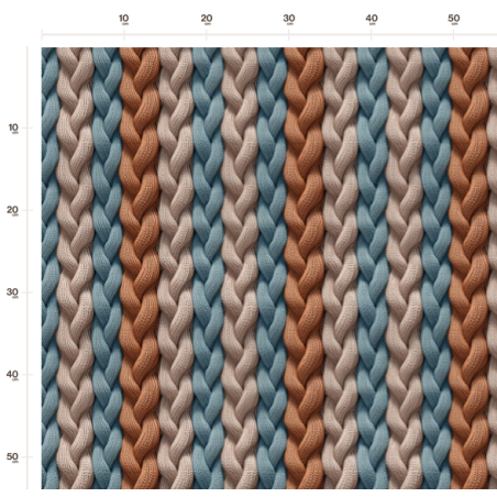 50 cm French Terry Sommersweat Zopfmuster Strickoptik Blau Beige Rost–145 cm 240 g/m² Eigenproduktion