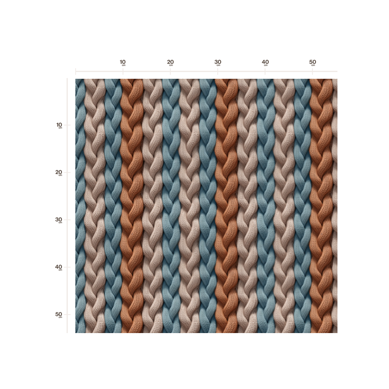 50 cm French Terry Sommersweat Zopfmuster Strickoptik Blau Beige Rost–145 cm 240 g/m² Eigenproduktion