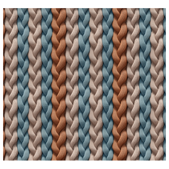 50 cm French Terry Sommersweat Zopfmuster Strickoptik Blau Beige Rost–145 cm 240 g/m² Eigenproduktion