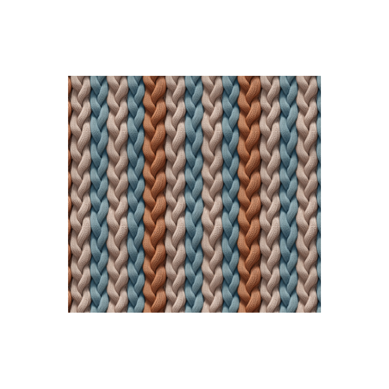 50 cm French Terry Sommersweat Zopfmuster Strickoptik Blau Beige Rost–145 cm 240 g/m² Eigenproduktion
