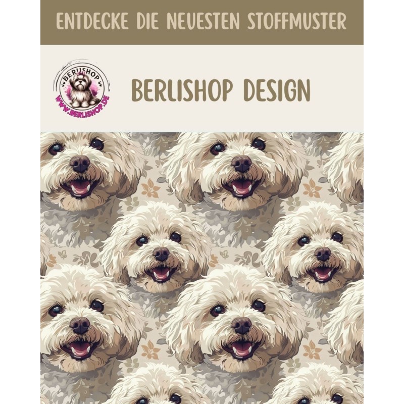 50 cm French Terry Sommersweat Malteser Malteser Hunde Beige Creme –145 cm 240 g/m² Eigenproduktion