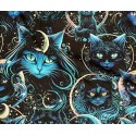 Jersey Mystische Mondlicht Katzen Stoff 180 cm ( Überbreite) – Nachtblau Türkis – 220 g/m² – Deko & Kleidung