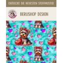 50 cm French Terry Sommersweat Yorkshire Terrier Herzen Love Türkis Rosa Rot–145 cm 240 g/m² Eigenproduktion