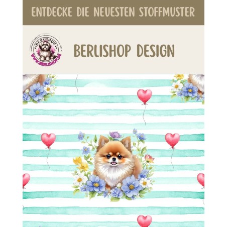 50 cm French Terry Sommersweat Zwergspitz Blumen Herzen Mint Weiß –145 cm 240 g/m² Eigenproduktion