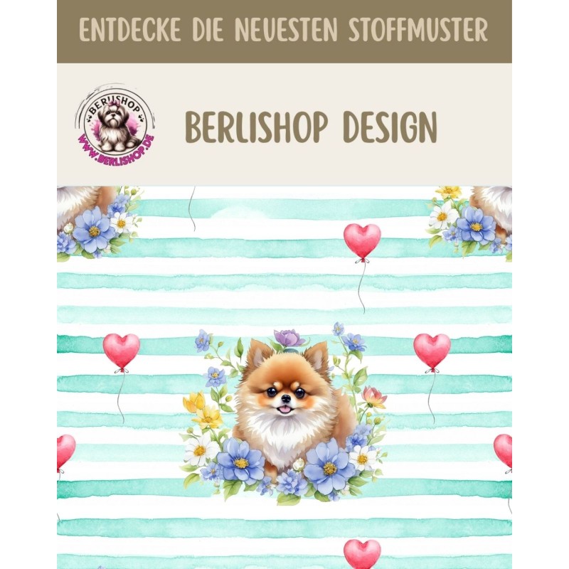 50 cm French Terry Sommersweat Zwergspitz Blumen Herzen Mint Weiß –145 cm 240 g/m² Eigenproduktion