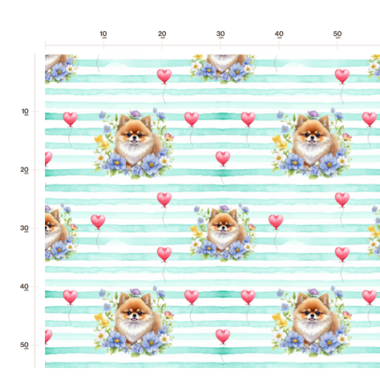 50 cm French Terry Sommersweat Zwergspitz Blumen Herzen Mint Weiß –145 cm 240 g/m² Eigenproduktion