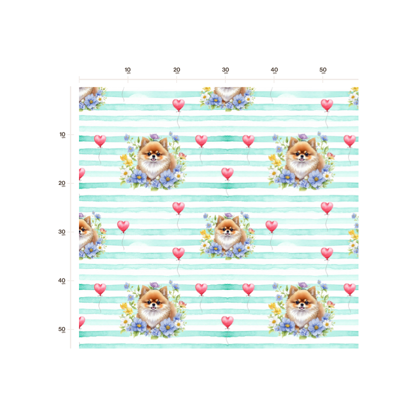 50 cm French Terry Sommersweat Zwergspitz Blumen Herzen Mint Weiß –145 cm 240 g/m² Eigenproduktion