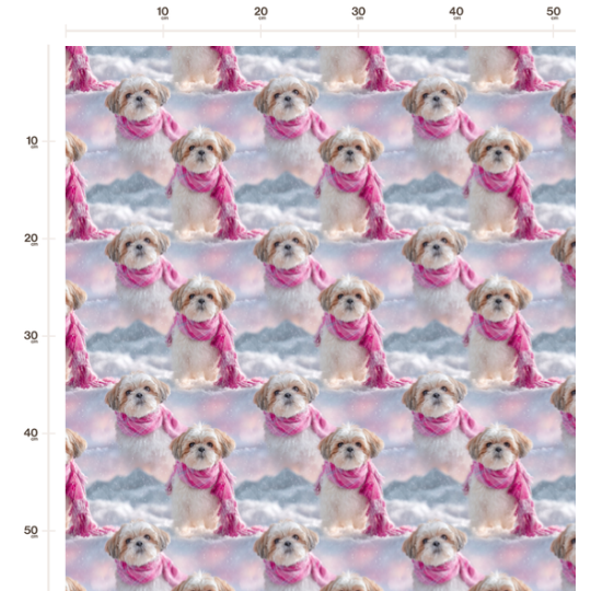 50 cm French Terry Sommersweat Shih Tzu Winter Schnee Rosa Grau – 150 cm – Reaktivdruck – Eigenproduktion