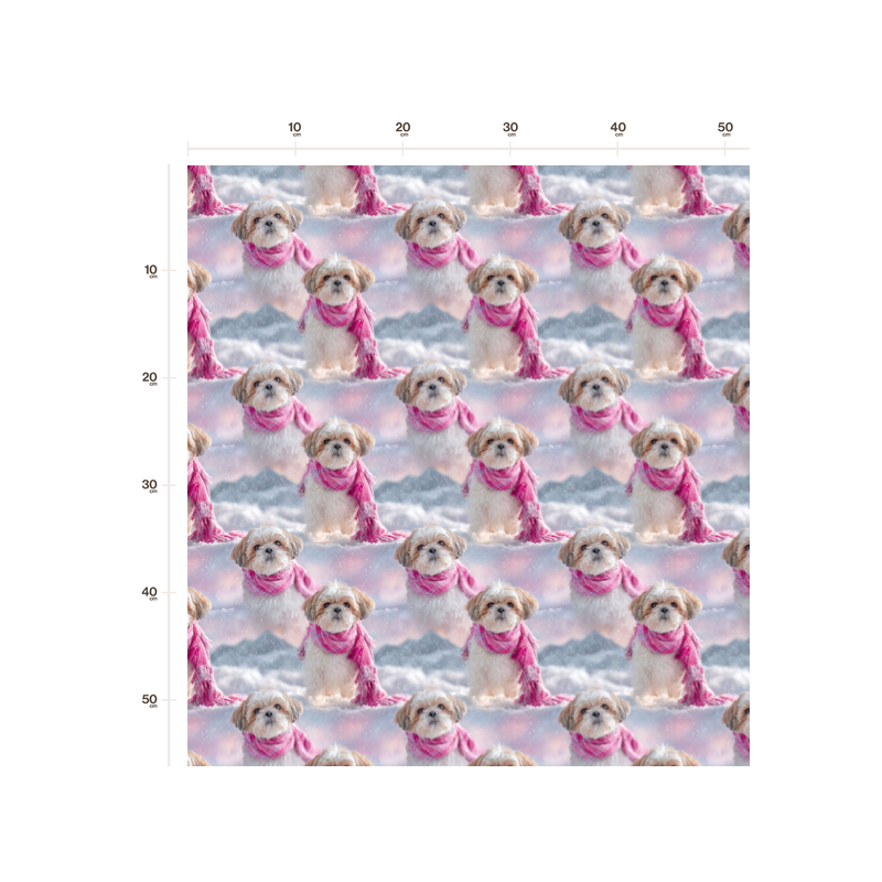 50 cm French Terry Sommersweat Shih Tzu Winter Schnee Rosa Grau – 150 cm – Reaktivdruck – Eigenproduktion
