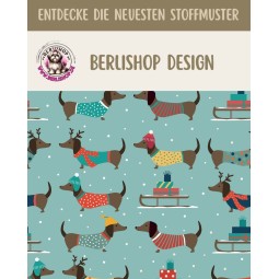 50 cm Oxford wasserfester Stoff Dackel Winter Weihnachten Türkis Bunt–210 g/m –150 cm Meterware