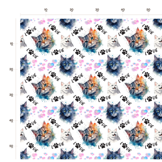 50 cm French Terry Sommersweat Katzen Love Herzen Weiß Bunt –145 cm 240 g/m² Eigenproduktion