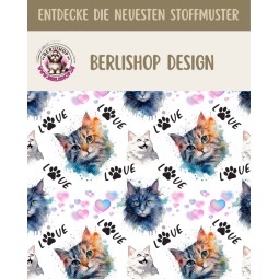 50 cm French Terry Sommersweat Katzen Love Herzen Weiß Bunt –145 cm 240 g/m² Eigenproduktion