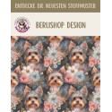 50 cm French Terry Sommersweat  Yorkshire Terrier Blumen Pastell Grau Rosa Blau–145 cm 240 g/m² Eigenproduktion