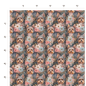 50 cm French Terry Sommersweat  Yorkshire Terrier Blumen Pastell Grau Rosa Blau–145 cm 240 g/m² Eigenproduktion