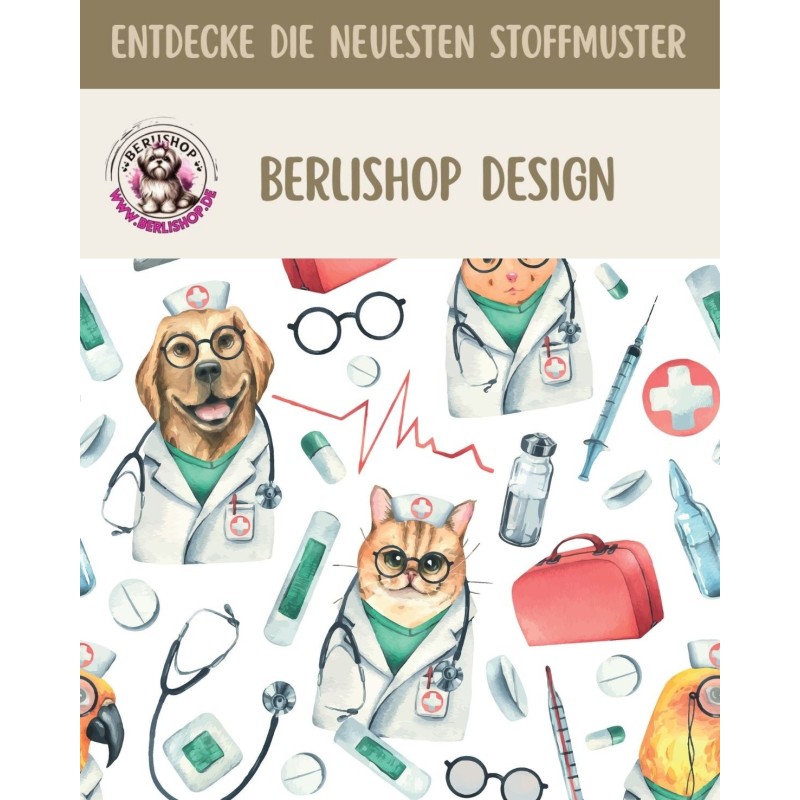 50 cm Oxford wasserfester Stoff Tiere Arzt Medizin Krankenhaus Weiß Bunt –210 g/m –150 cm Meterware