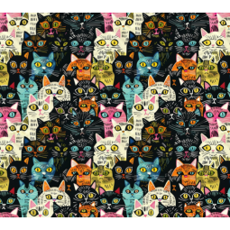 1m Coupon Glattes Minky Katzen Neon Bunt Schwarz – 150 cm – 380 g/m² – Eigenproduktion