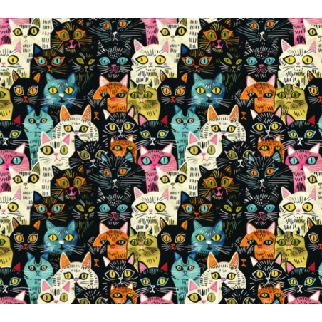 1m Coupon Glattes Minky Katzen Neon Bunt Schwarz – 150 cm – 380 g/m² – Eigenproduktion