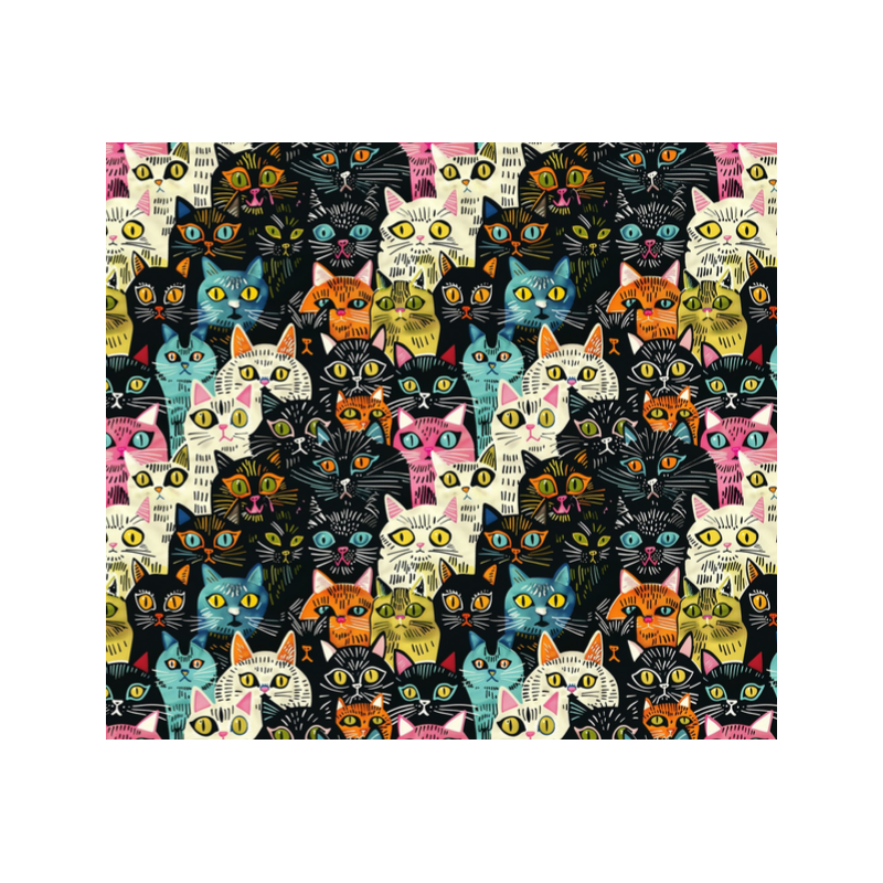 1m Coupon Glattes Minky Katzen Neon Bunt Schwarz – 150 cm – 380 g/m² – Eigenproduktion