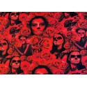 Jersey Día de los Muertos Stoff 180 cm ( Überbreite) – Skull,Rosen, Gothic, Rot, Schwarz – 220 g/m² – Deko & Kleidung