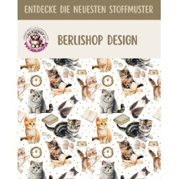 50 cm Oxford wasserfester Stoff Katzen Bücher Brille Weiß Beige –210 g/m –150 cm Meterware