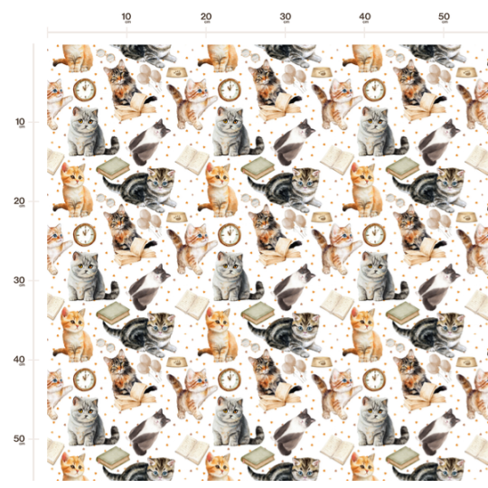 50 cm Oxford wasserfester Stoff Katzen Bücher Brille Weiß Beige –210 g/m –150 cm Meterware