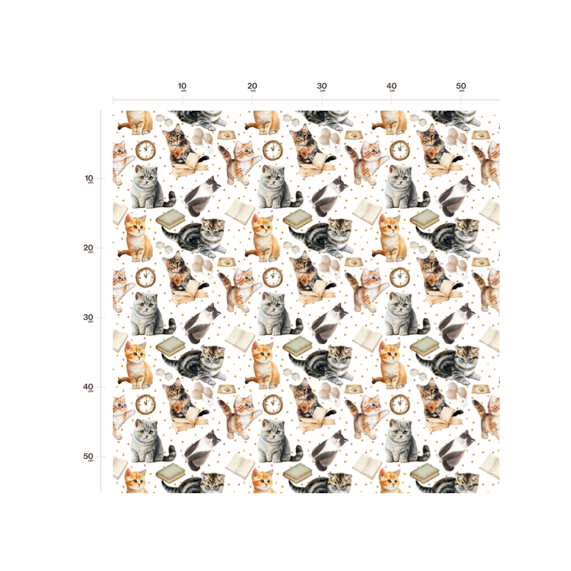 50 cm Oxford wasserfester Stoff Katzen Bücher Brille Weiß Beige –210 g/m –150 cm Meterware