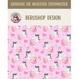 50 cm Oxford wasserfester Stoff Storch Baby Herzen Rosa Weiß –210 g/m –150 cm Meterware