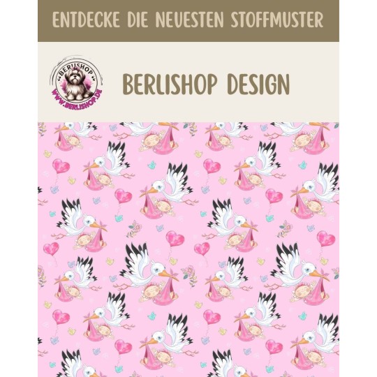 50 cm Oxford wasserfester Stoff Storch Baby Herzen Rosa Weiß –210 g/m –150 cm Meterware