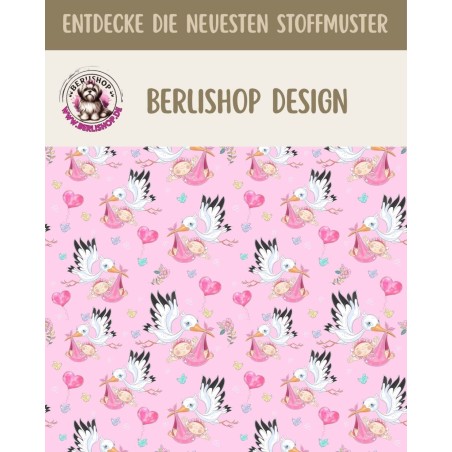 50 cm Oxford wasserfester Stoff Storch Baby Herzen Rosa Weiß –210 g/m –150 cm Meterware