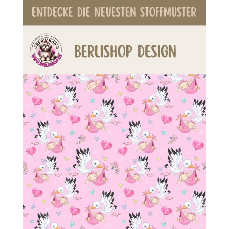 50 cm Oxford wasserfester Stoff Storch Baby Herzen Rosa Weiß –210 g/m –150 cm Meterware
