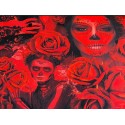 Jersey Día de los Muertos Stoff 180 cm ( Überbreite) – Skull,Rosen, Gothic, Rot, Schwarz – 220 g/m² – Deko & Kleidung
