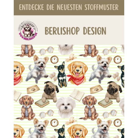 50 cm Oxford wasserfester Stoff Hunde Bücher Brille Grün Beige Bunt –210 g/m –150 cm Meterware