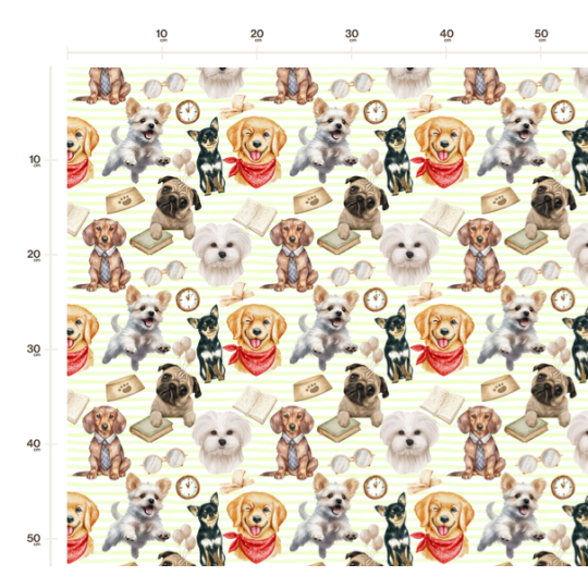 50 cm Oxford wasserfester Stoff Hunde Bücher Brille Grün Beige Bunt –210 g/m –150 cm Meterware