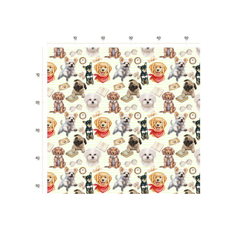 50 cm Oxford wasserfester Stoff Hunde Bücher Brille Grün Beige Bunt –210 g/m –150 cm Meterware