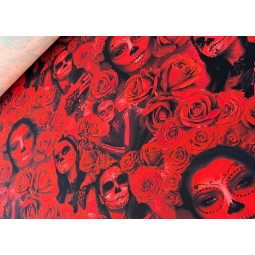 Jersey Día de los Muertos Stoff 180 cm ( Überbreite) – Skull,Rosen, Gothic, Rot, Schwarz – 220 g/m² – Deko & Kleidung