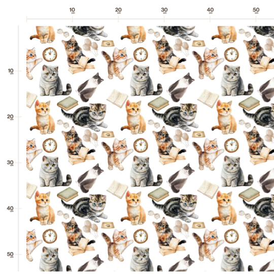 50 cm Oxford wasserfester Stoff Katzen Bücher Brille Weiß Beige –210 g/m –150 cm Meterware