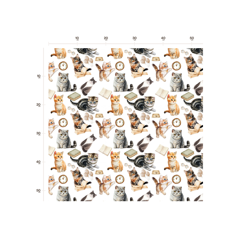 50 cm Oxford wasserfester Stoff Katzen Bücher Brille Weiß Beige –210 g/m –150 cm Meterware