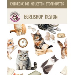 50 cm Oxford wasserfester Stoff Katzen Bücher Brille Weiß Beige –210 g/m –150 cm Meterware